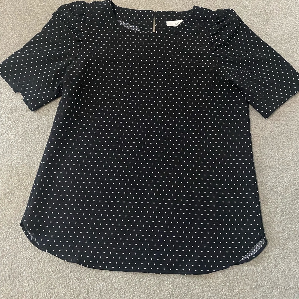 LOFT - Black Polka Dot Short Sleeve Blouse - Size S
